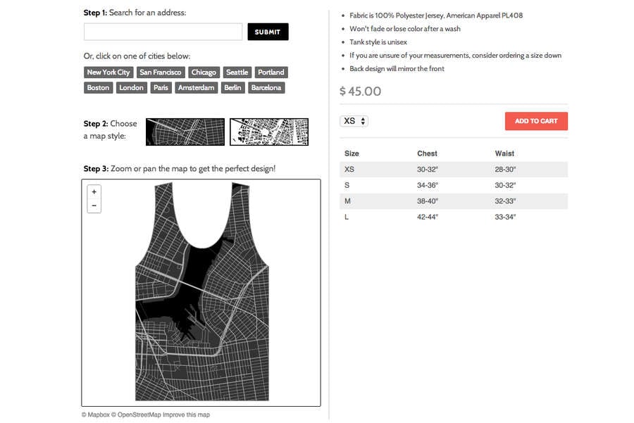 mapas impresos en playeras