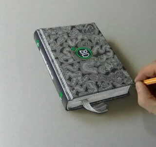 dibujo hiperrealista de un libro