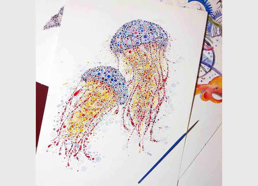 puntos de colores de acuarela