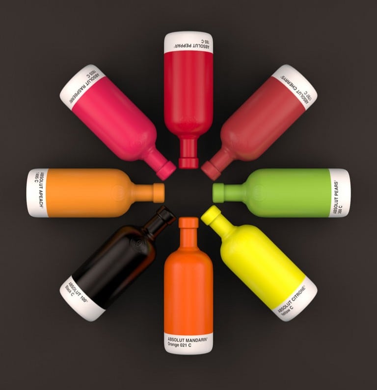 botellas Absolut Vodka Pantone