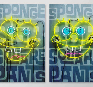 bob esponja en luces neón