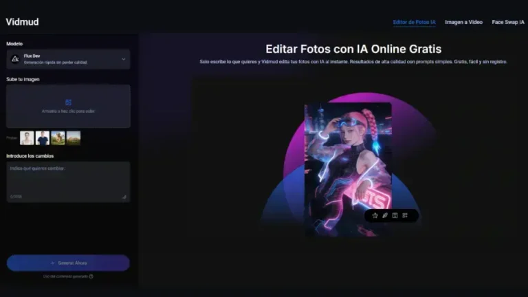 editar fotos con IA online gratis con Vidmud